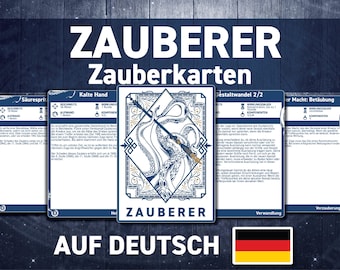 May include: Four blue and gold magic cards with German text. The cards are titled "Säuresprit", "Kalte Hand", "Gestaltwandel 2/2", and "er Macht: Betäubung". The cards feature a blue and gold octopus design with a spear.