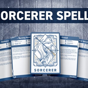 DnD Sorcerer Spell Cards | Dnd-spreukenboek | Afdrukbaar D&D | Kerkers en draken 5e | Overige accessoires