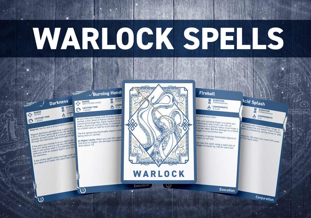 Dnd Warlock Spell Cards Dnd Spellbook D&D Printable Dungeons and