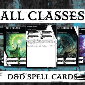 PACOTE de cartões de feitiço DnD | TODAS AS CLASSES Cantrips para cartas de quadrinhos de nível 9 | Masmorras e Dragões 5e | Livro de feitiços d&d | Acessórios DnD