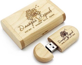 Custom Wooden USB Flash Drive, Engraved Personalized usb Drive with Box, Logo USB, Coworker Leaving or Promotion Gift, Wedding USB