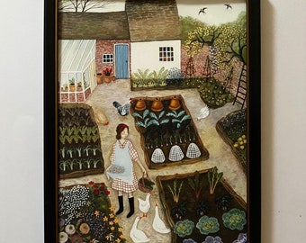 The Kitchen Garden - 9x12 fine art print of my original gouache painting