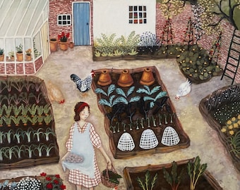 The Kitchen Garden - 7.5x10 fine art print of my original gouache painting
