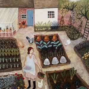 The Kitchen Garden - 9x12 fine art print of my original gouache painting