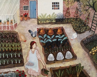 The Kitchen Garden - 9x12 fine art print of my original gouache painting