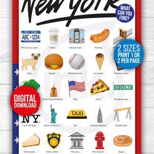 Caccia al tesoro o bingo a New York: ottimo per una vacanza, una gita e una gita in famiglia! (versione BANDIERA)