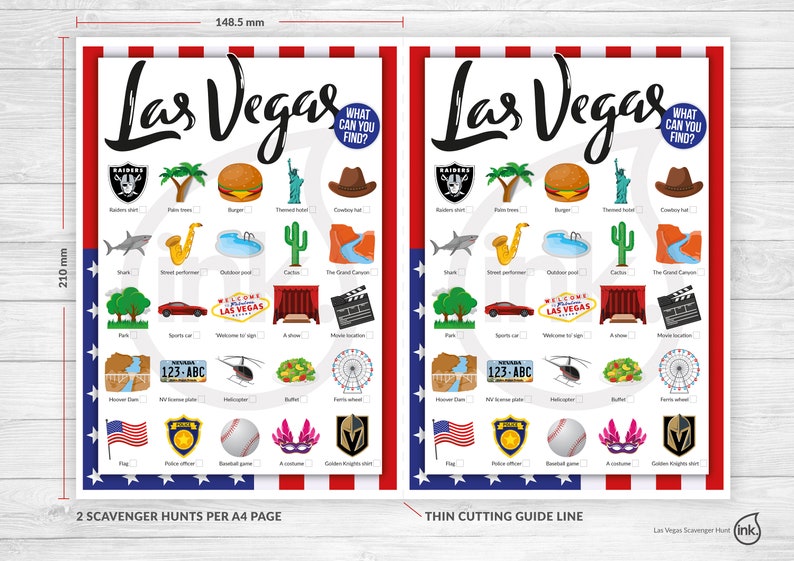 Las Vegas Scavenger Hunt or Bingo - Great for a Vacation, Field Trip, Family Days Out, School ...