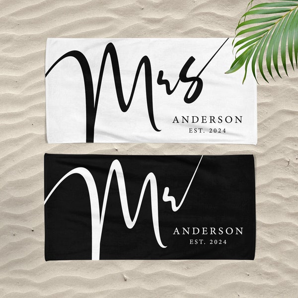 Honeymoon Mr. and Mrs. Beach Towels, Bride Personalized Beach Towel, Newlywed Gift, Groom Gift, Bachelorette Trip, Bridal Shower Gift,