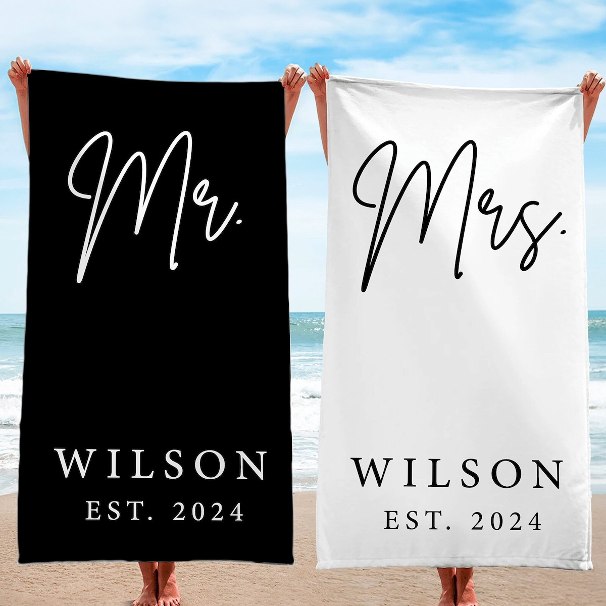 Mr. and Mrs. Beach Towels, Bride Personalized Beach Towel, Couple Pool Towel, Wedding Newlywed Honeymoon Gift, Groom Gift Beach Bachelorette - Etsy