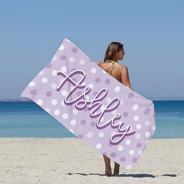 Polka Dots Retro Custom Beach Towel, Adult/Kids Personalized Name Pool Towel,Family Vacation Bath Towel, Birthday Summer Gift, Confetti Gift