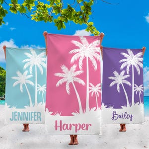 Palm Tree Personalized Beach Towels, Beach Towels, Bridesmaid Custom Beach Towel, Birthday Gift, Pool Party Favors, Kids Pool Towel,