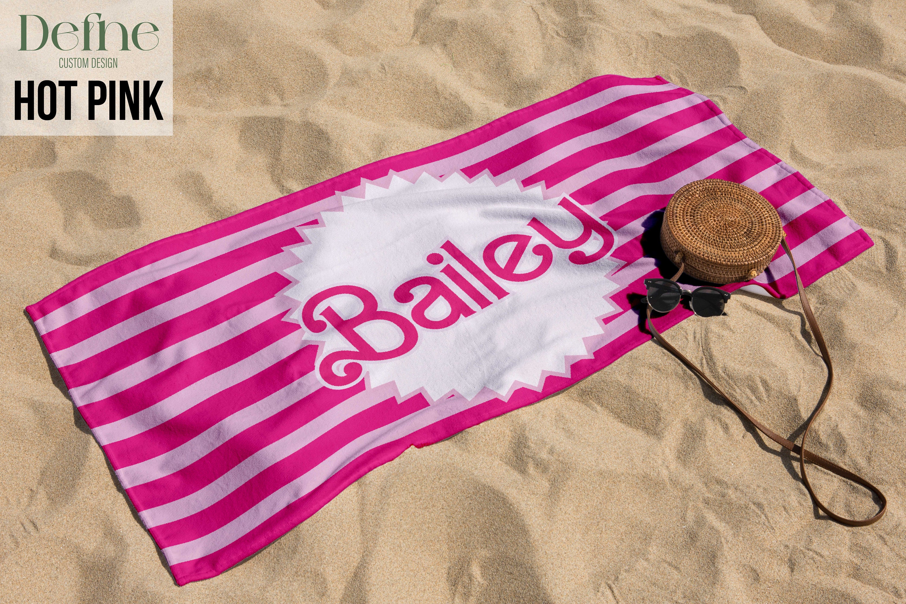 Let's Go Party Towel, Custom Pink Beach Towel, Personalized Bath Towel, Doll Kids Towel Birthday Vacation Gift, Pink Bachelorette Favors