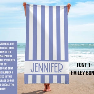 Striped Personalized Beach Towel, Girls Trip Towel Pool Party Towel ...
