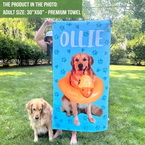 Custom Pet Photo Beach Towel with name, Dog Picture Beach Towel, Kids Personalized Cat Face Bath Towel, Pet Pool Towel, Dog Lover Mom Gift,