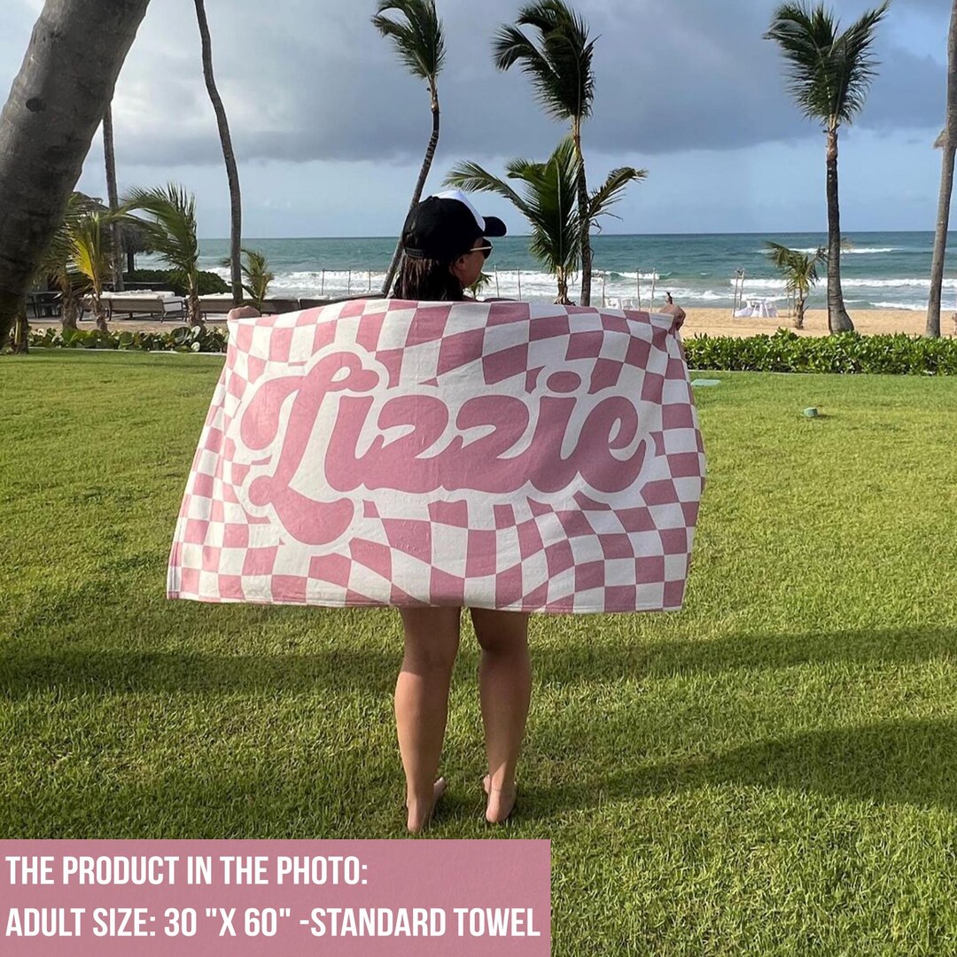 Personalized Beach Towel, Bachelorette Towel, Retro Style Custom Name Beach Towels For Kids, Family Vacation Towels, Custom Beach Towel
