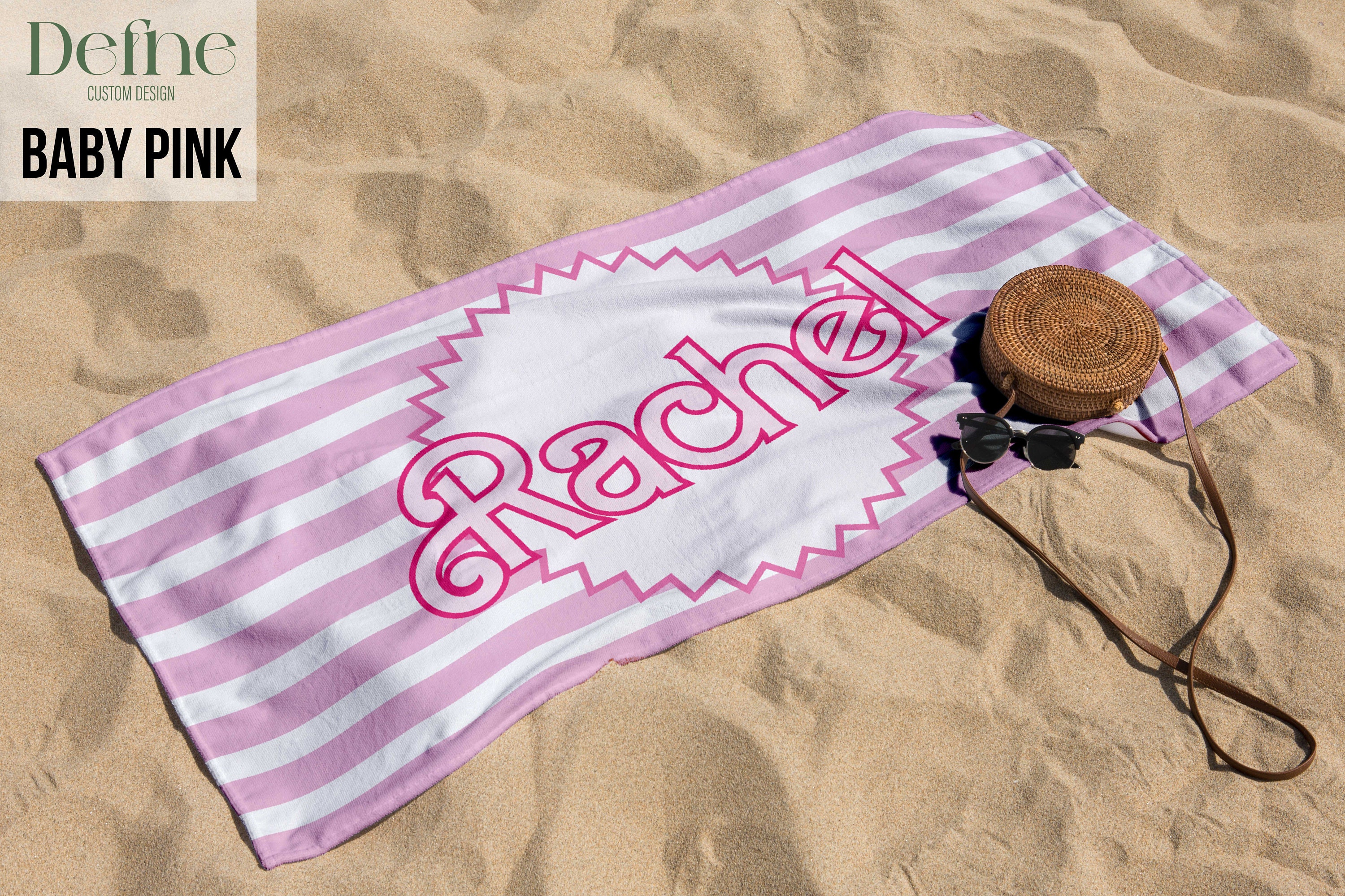 Let's Go Party Towel, Custom Pink Beach Towel, Personalized Bath Towel, Doll Kids Towel Birthday Vacation Gift, Pink Bachelorette Favors
