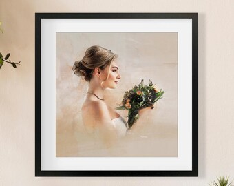 Custom Drawn Bridal Portrait | Wedding Gifts | Bride Drawing for Gift