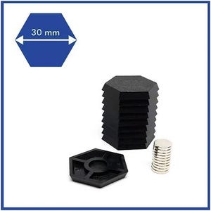 May include: A set of black hexagonal acoustic foam panels, measuring 30 mm in diameter, stacked on top of each other. A stack of silver round magnets is also included.