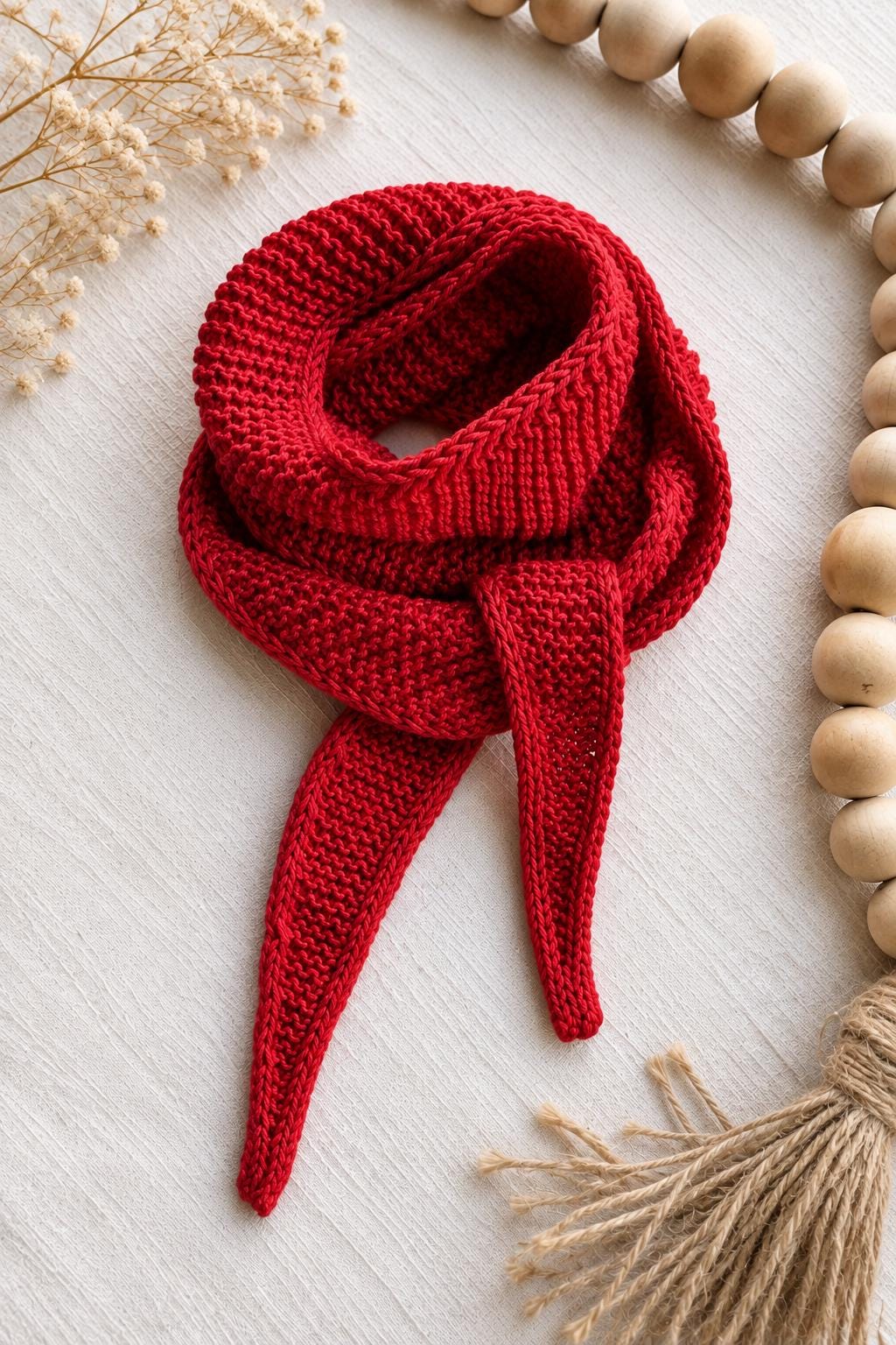Hand Knit Cotton Sophie Scarf, Minimalist Red Neck Accessory, Valentine Gift
