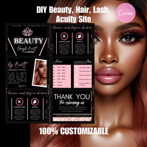 Acuity Scheduling Template, Lash Tech, Hairstylist, Makeup, Beauty Branding, Booking Site, Template Canva, Editable Booking Web Banners