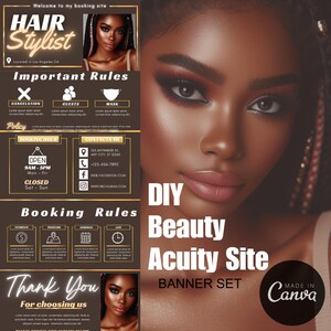 Acuity Scheduling Template, Lash Tech, Hairstylist, Makeup, Beauty Branding, Booking Site, Template Canva, Editable Booking Web Banners