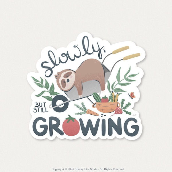 Cute Sloth Garden Sticker for Kids, Children and Adults, Die-Cut 3in Waterproof Matte Animal Veggie Sticker for Sloth Lovers