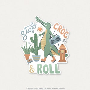 Naklejka z krokodylem na rolkach: „Stop Croc and Roll” – wodoodporna naklejka na butelkę z wodą. Prezent dla miłośników krokodyli dla dzieci.