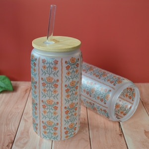 Personalisierte Blumen Eiskaffee Glas Tasse mit Deckel und Strohhalm