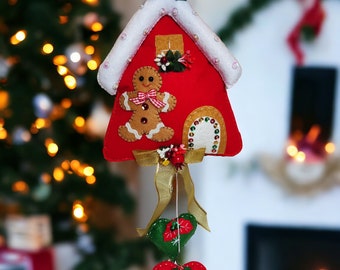 Adorno navideño para techo y puerta hecho a mano, bonita casa de jengibre para árbol de Navidad, adorno colgante para el techo.