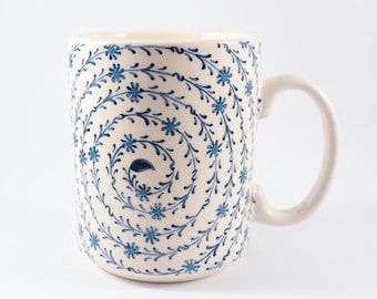 Hand Painted Blue Halic Motif Ceramic Coffee Mug, Istanbul Golden Horn Pattern Coffee Cup, Unique Gift Ceramic Art, 10 oz Coffee Mug