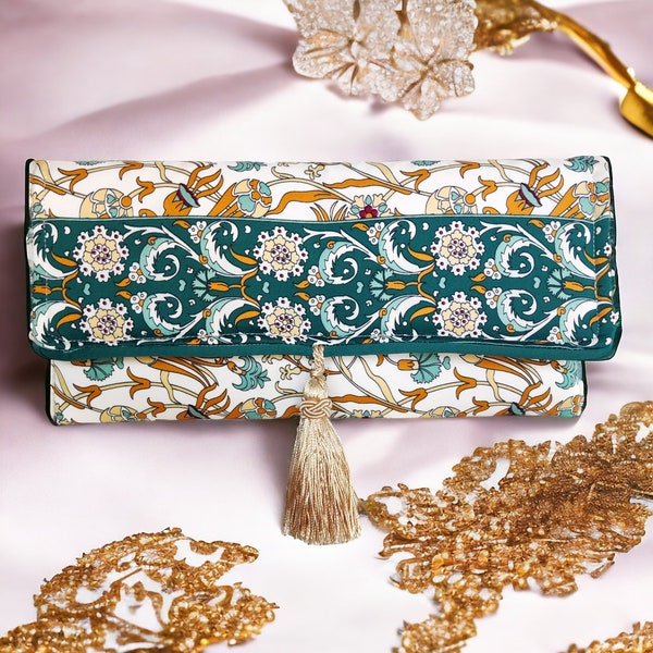 Elegant Silk Clutch Bag, Ethnic Turkish Pattern Purse, Evening and Wedding Clutch, Luxury Silk Handbag