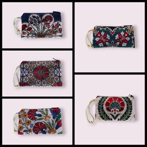 Cartera con cremallera de tapiz, bolsito auténtico de gobelino, cartera de kilim, motivo y diseño turco, pequeña mochila, monedero con diseño exclusivo