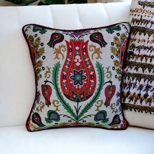 Gobelin Tapestry Throw Pillow Cover, Handcrafted Ethnic Pattern Pillowcase, Decorative Pillow Cover,  Authentic Turkish Style Cushion Cover