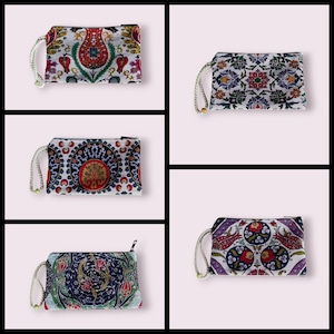 Cartera con cremallera de tapiz, bolso pequeño auténtico de gobelino, cartera de kilim, motivo y diseño turco, bolsa pequeña para libros, monedero con diseño exclusivo