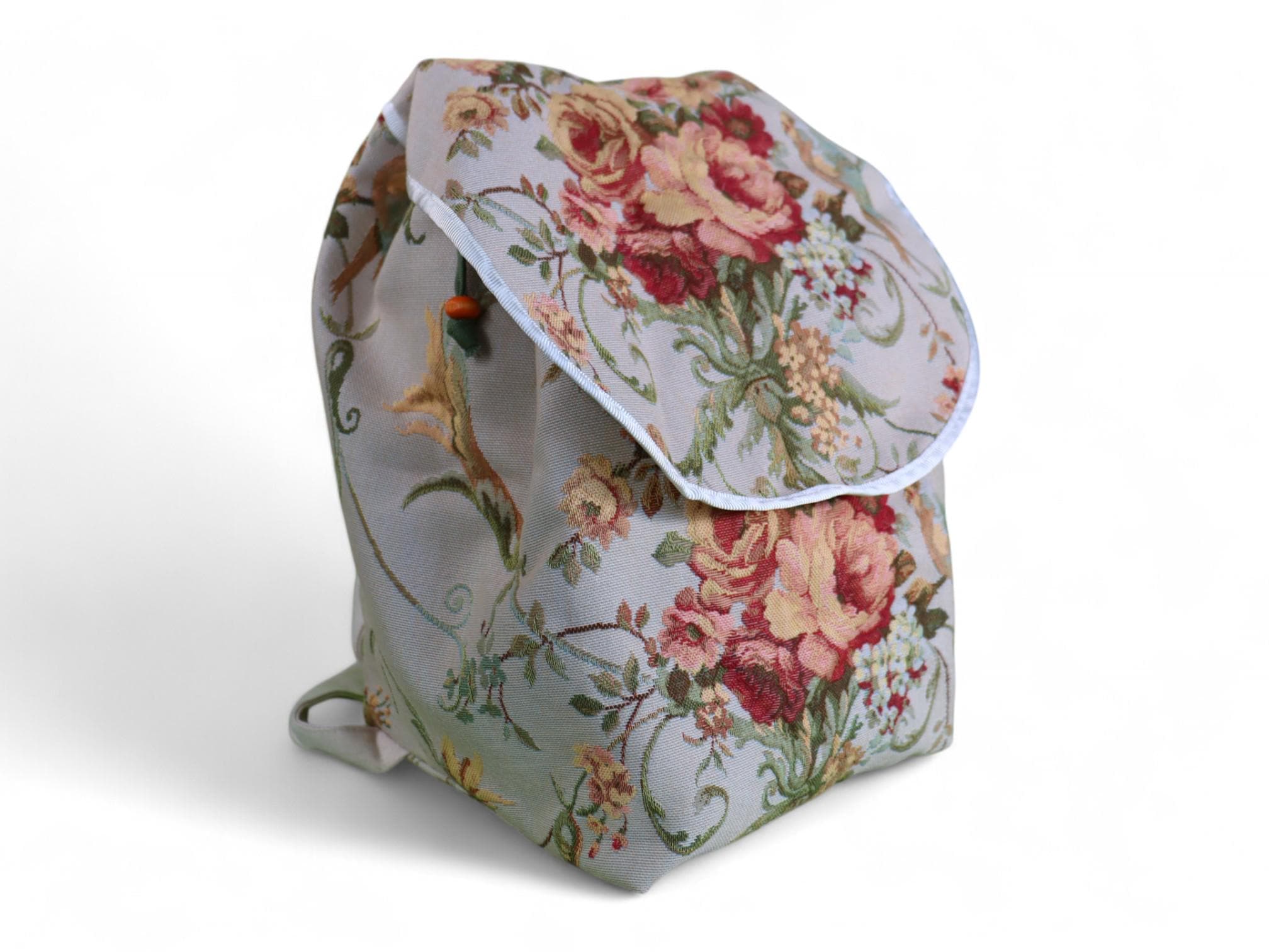 Floral Tapestry Drawstring Backpack Eco-friendly Handcrafted