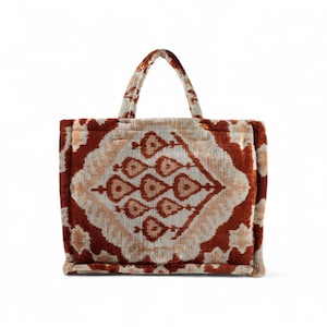 Handwoven Ikat Silk Velvet Bag, Elegant Ikat Tote Bag,  Luxurious Tote,  Handmade Silk Shoulder Bag