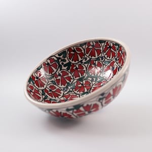 Floral Handpainted Ceramic Bowl, Anatolian Motif Serving Bowl, Floral Red Snack Pot, Decorative Salad Bowl, Ceramic Art Dish