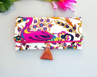 Handcrafted Elegant Silk Clutch, Pink Wedding Clutch Bag, Swan-Ethnic Turkish Pattern Purse, Clutch for Evening and Ceremony, Luxury Handbag