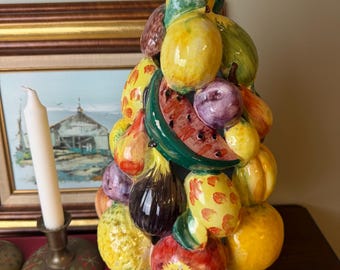 Vintage Italian Ceramic Fruit Topiary | Hand-Painted Tuscan Table Centerpiece