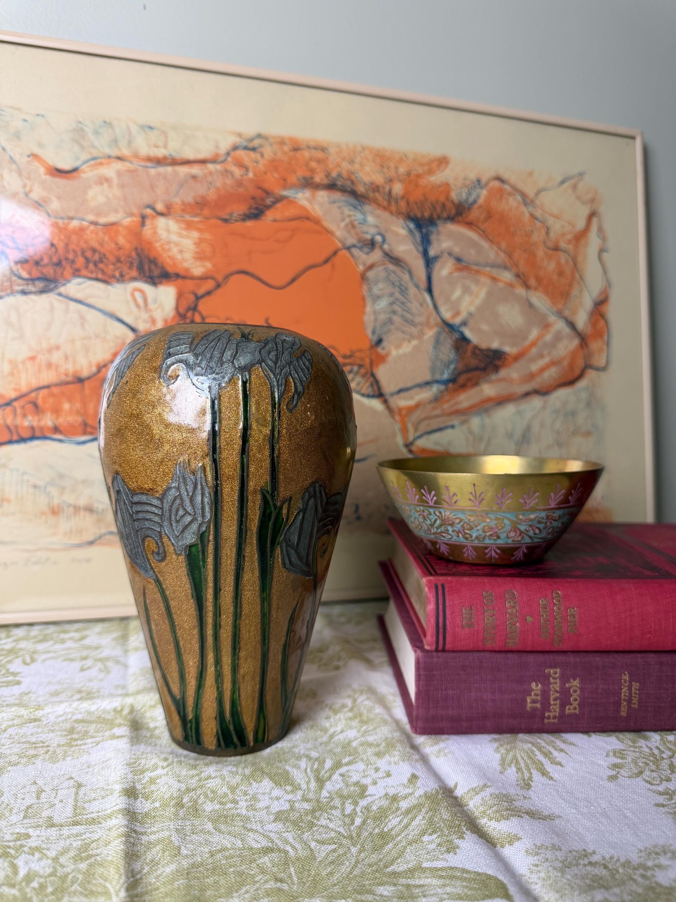 Art Nouveau Glass Vase With Metal - Etsy