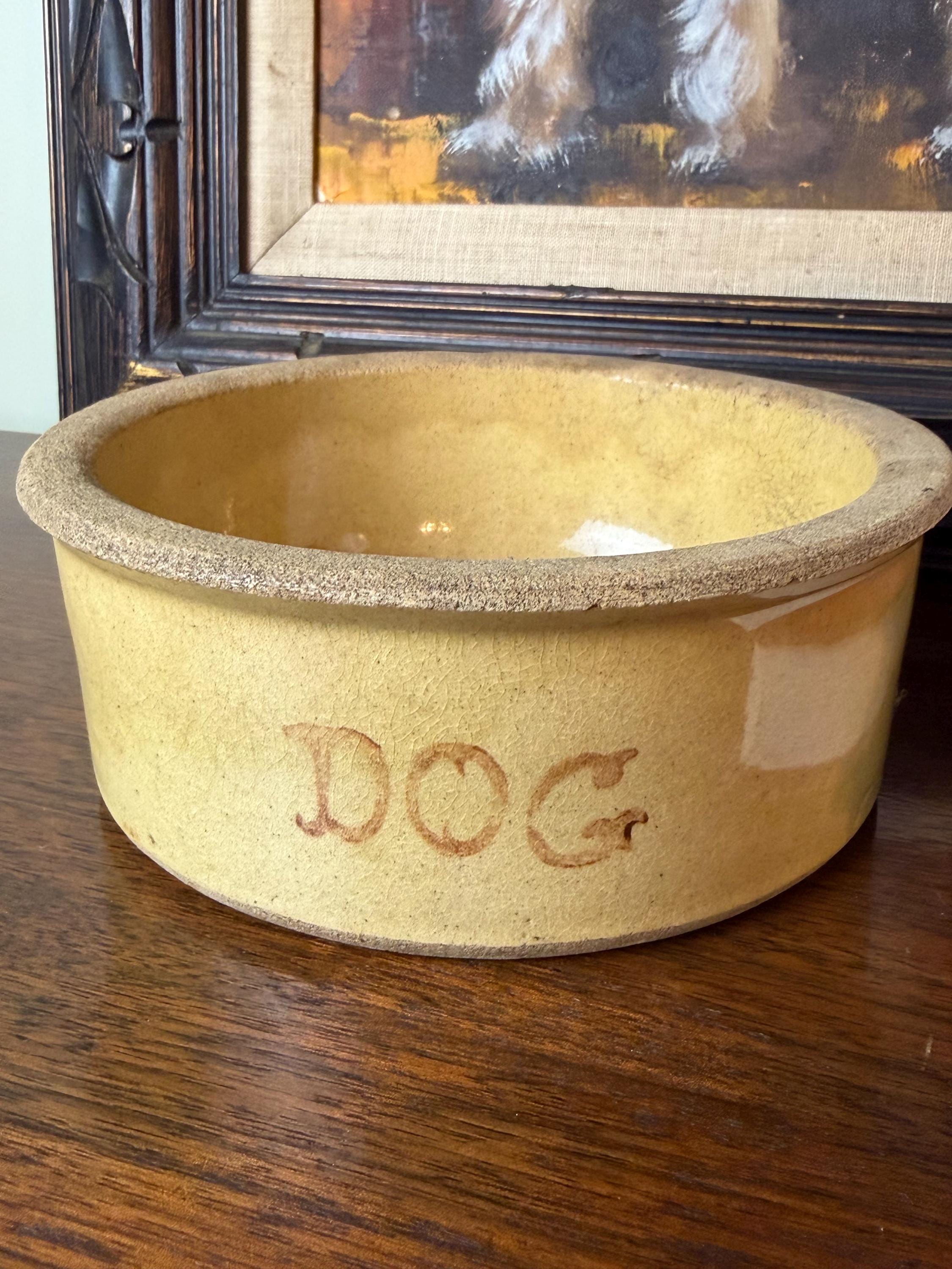 Yellow Ware Pottery Dog Bowl - Etsy