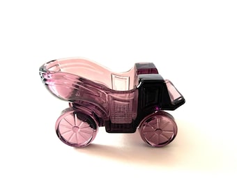 Vintage Purple Glass Carriage Buggy Ashtray with Cigarette Holder