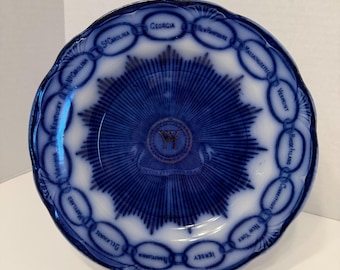 Antique Martha Washington Chain of States Flow Blue Plate