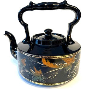 Vintage Black and Gold Hand-Painted Teapot