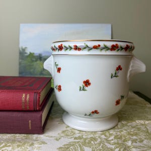 Tiffany & Co GDA Limoges France Tiffany Poppies Cache Pot Planter Footed Porcelain Vintage