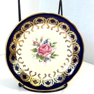 Aynsley Cobalt Blue Pink Cabbage Rose Saucer Only 5.75&quot;