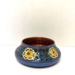 Vintage Shallow Blue Pottery Bowl Planter