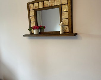 Spiegel mit Keramik Rahmen verziert mit Gold - Naturholzrahmen - Spiegel -Gold-Beziehungsgeschenke-Geburtstagsgeschenk-Dekoration