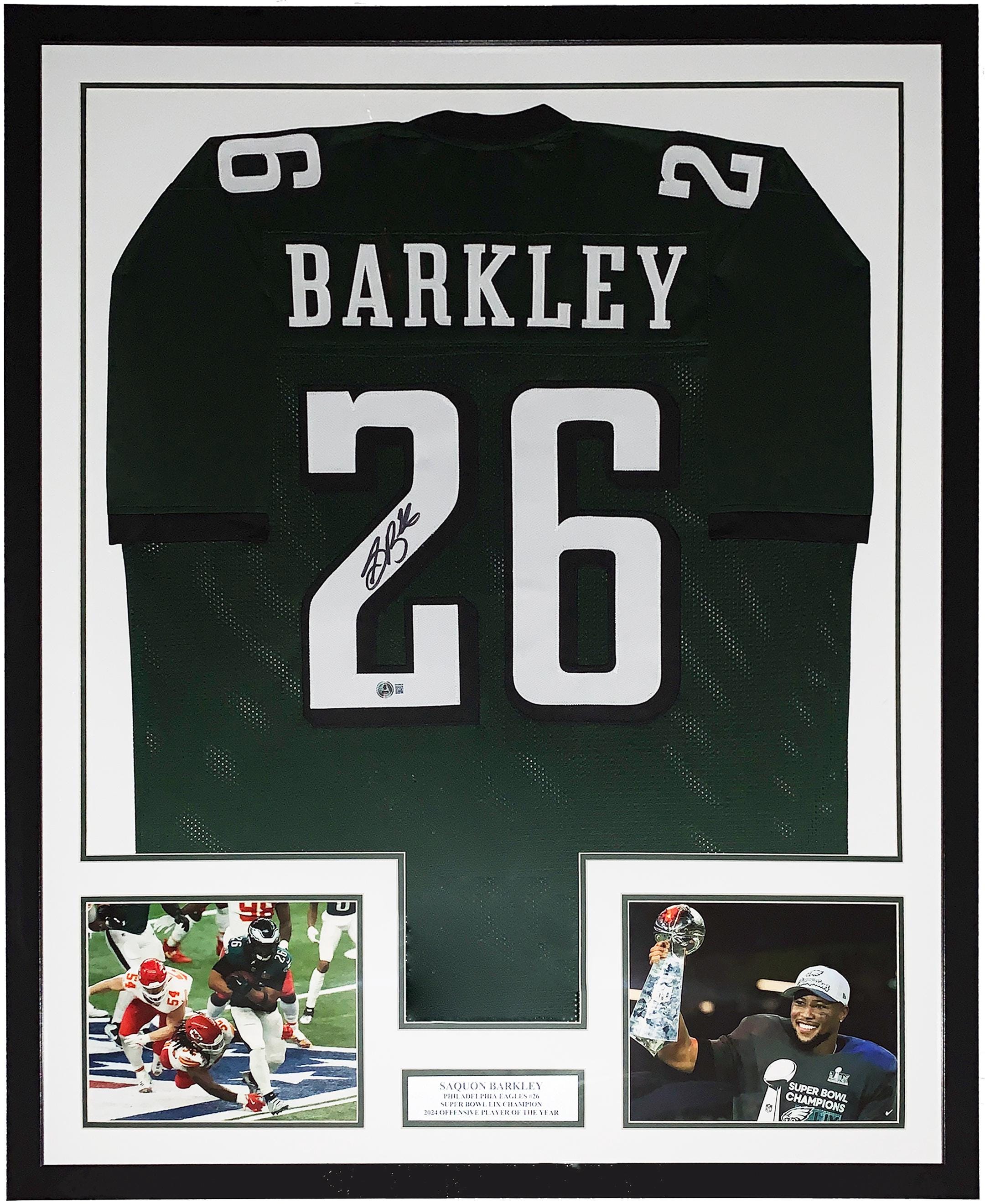 Saquon Barkley Authenticated Signed 2024 Philadelphia Eagles Super Bowl LIX Jersey - Beckett  Authenticated COA - Professionally Framed
