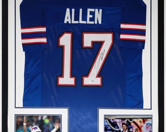 Josh Allen Authentic Signed Buffalo Bills Jersey & 2024 MVP Photo and Plate - Beckett BAS Authenticated COA - Professionally Framed 34x42